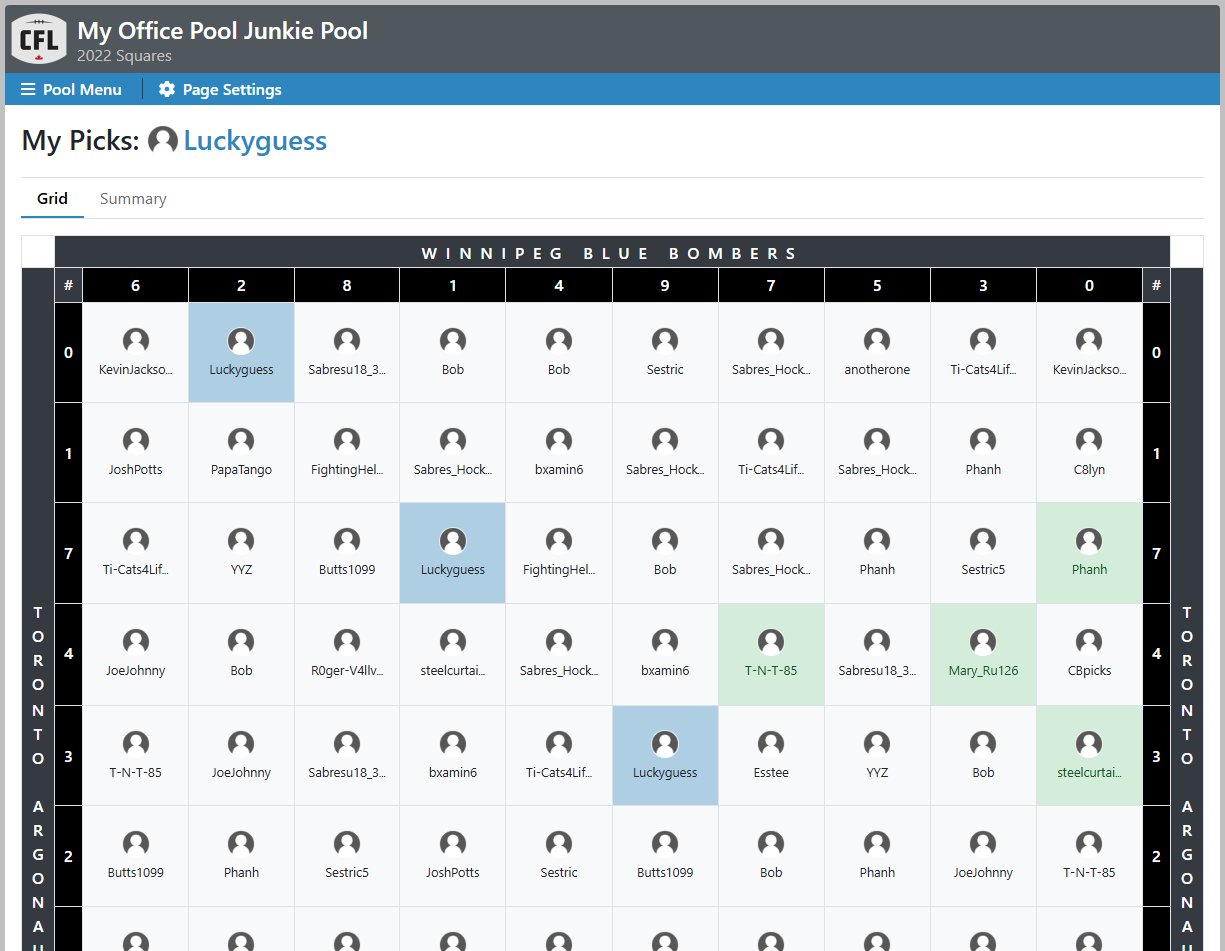 Squares Pool Pick Sheet